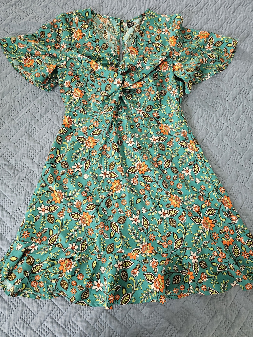SHEIN Teal Floral Dress with Orange & Brown Accents